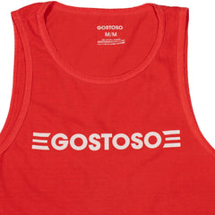 Red tank top with 'GOSTOSO' logo on a gray background