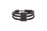 Men's Bracelet Black Leather Silver Adjustable with words of Focus, Strength, Faith, & Courage in Portuguese