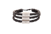 Pulseira Masculina Couro Preto Prata Ajustável com as palavras Foco, Força, Fé e Coragem em Português
