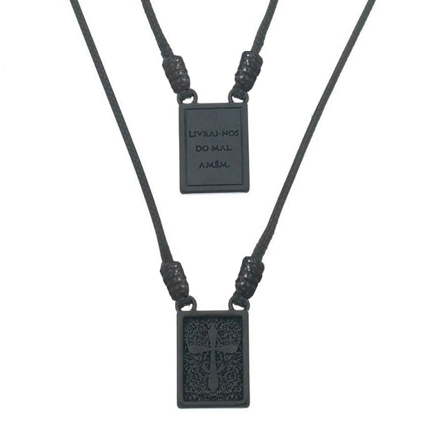 Scapular Deliver Us From Evil Amen Cord Men's Necklace - Male Jewelry
