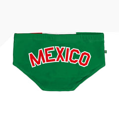 Green dog bandana with 'MEXICO' in red letters on a white background
