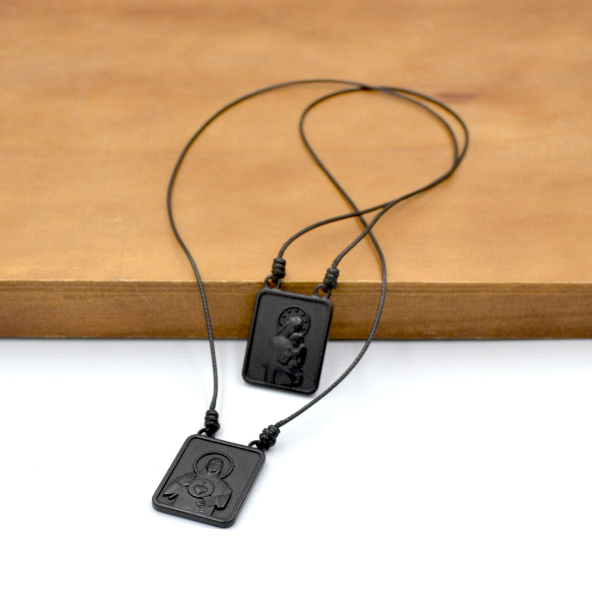 Male Scapular with Cord in Pendant Black or Silver - Men&#39;s Necklace - Male Jewelry