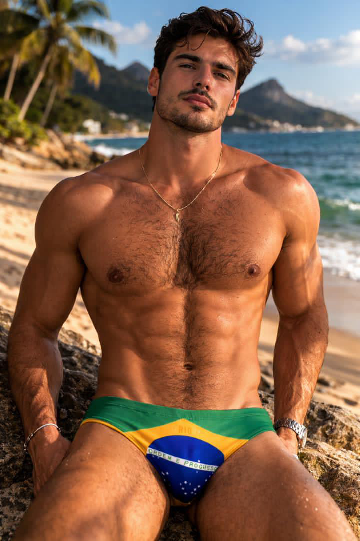 TEAM BRASIL FLAG SUNGA - Men's Designer Swimwear - Men's Brazilian Sunga
