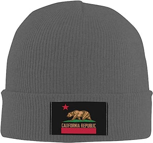 CALIFORNIA REPUBLIC Flag Patch 3M Thinsulate Beanie - Black, Zinco Light Gray, Charcoal Dark Gray - Men's Designer Headwear Hat