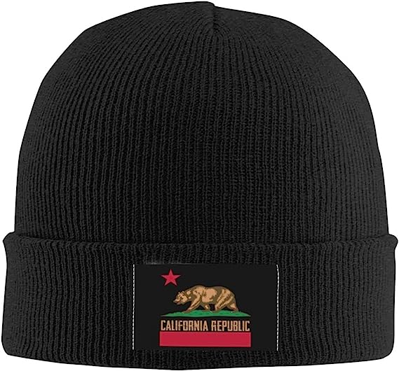 CALIFORNIA REPUBLIC Flag Patch 3M Thinsulate Beanie - Black, Zinco Light Gray, Charcoal Dark Gray - Men's Designer Headwear Hat
