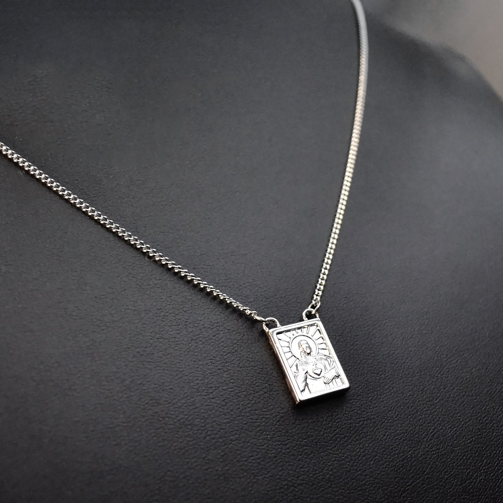 Men's Stainless Steel Scapular in Black or Silver, - Men's Necklace - Male Jewelry