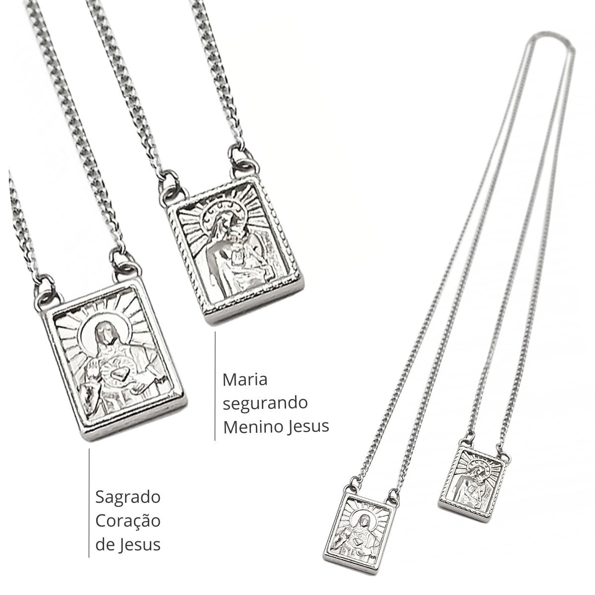 Men's Stainless Steel Scapular in Black or Silver, - Men's Necklace - Male Jewelry