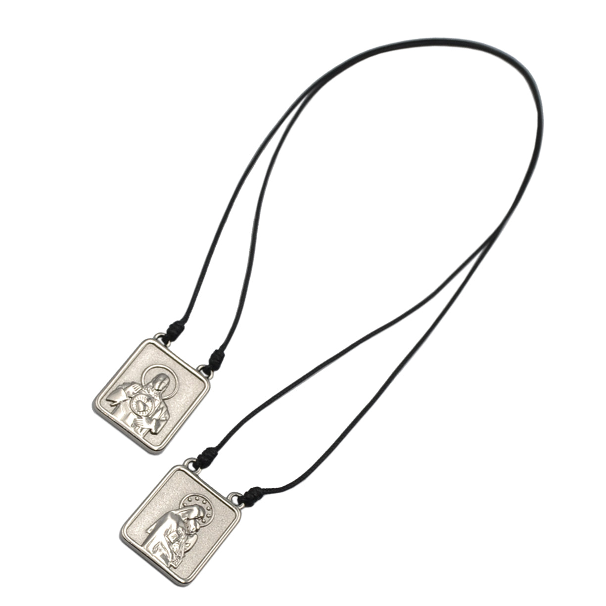 Male Scapular with Cord in Pendant Black or Silver - Men's Necklace - Male Jewelry