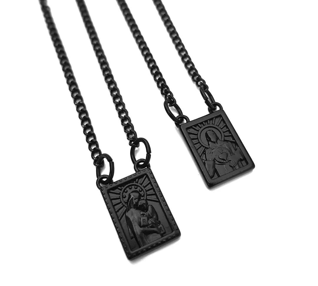 Men's Stainless Steel Scapular in Black or Silver, - Men's Necklace - Male Jewelry