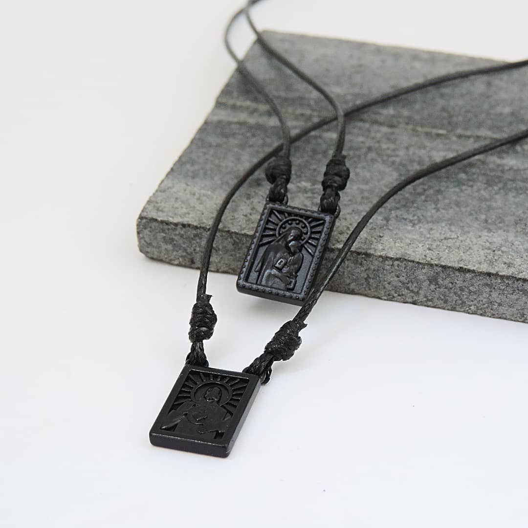 Male Scapular with Cord in 5 colors of Pendant Black, Silver, Vintage Gold, Gold, Graphite Scapular  - Men&#39;s Necklace - Male Jewelry