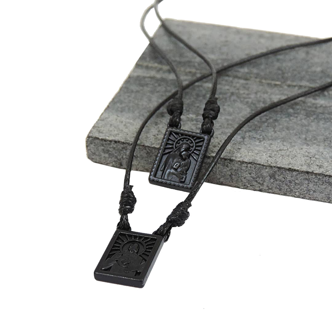 Male Scapular with Cord in 5 colors of Pendant Black, Silver, Vintage Gold, Gold, Graphite Scapular  - Men&#39;s Necklace - Male Jewelry