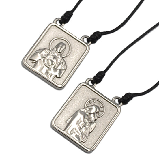 Male Scapular with Cord in Pendant Black or Silver - Men's Necklace - Male Jewelry