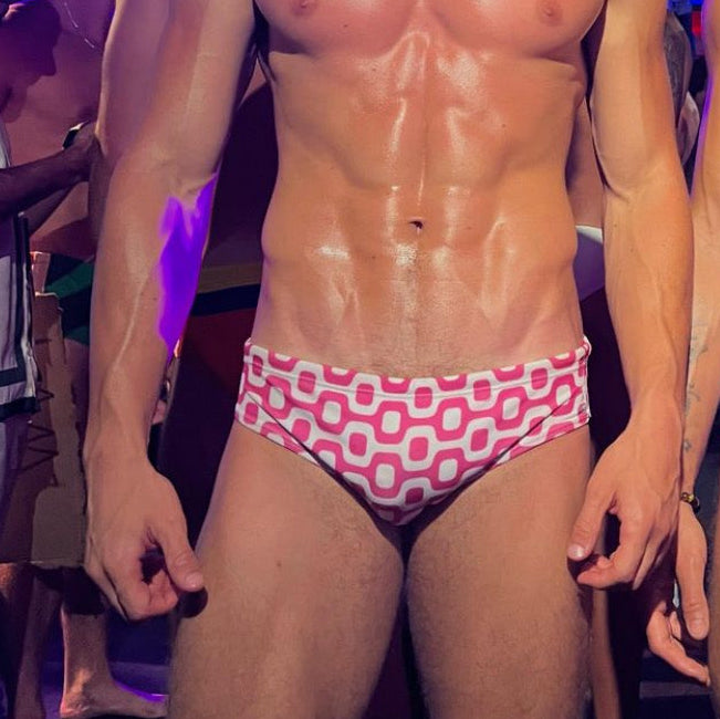 PINK & WHITE  PAVEMENT SUNGA in Brief & Classic cut - Men's Designer Swimwear - *PRE ORDER