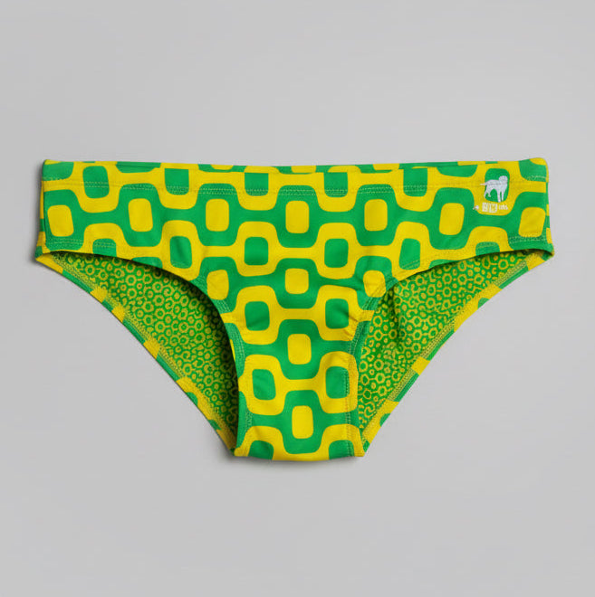 GREEN &amp; YELLOW PAVEMENT SUNGA in Brief &amp; Classic cut - Men's Designer Swimwear