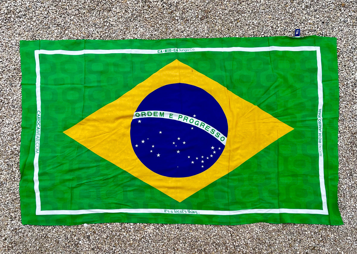 CA-RIO-CA BRASILIAN FLAG CANGA - GREEN, YELLOW, BLUE AND WHITE - BRAZILIAN BEACH TOWEL (SARONG/PAREO)