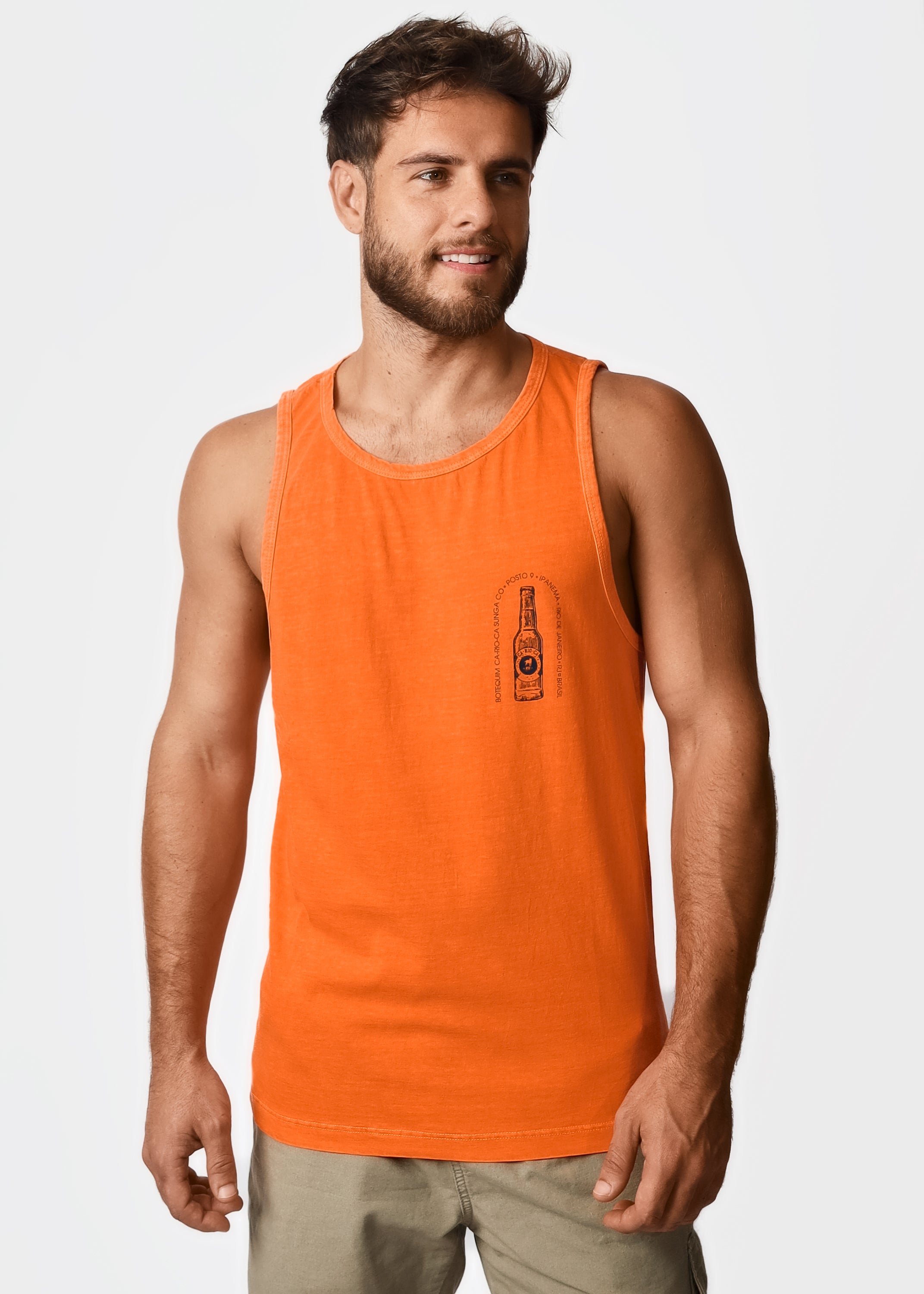 Gostoso Logotipo Regata Ribada com Estampa de Listras em Branco e Preto - Regatas Masculinas