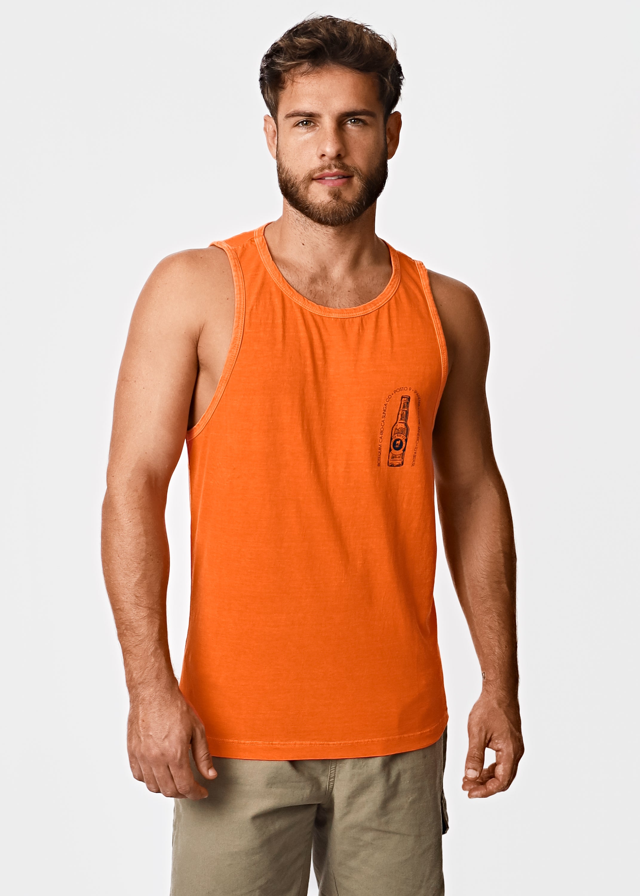 Gostoso Logotipo Regata Ribada com Estampa de Listras em Branco e Preto - Regatas Masculinas