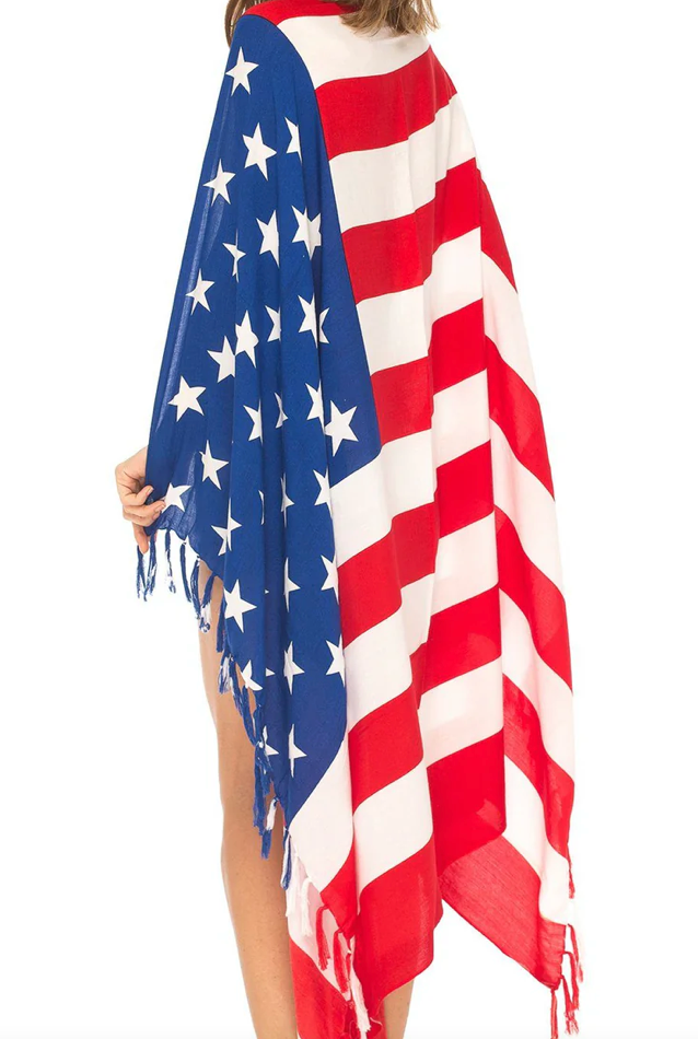 USA FLAG 🇺🇸 CANGA - Red White & Blue - Brazilian Beach Towel (Sarong/Pareo)