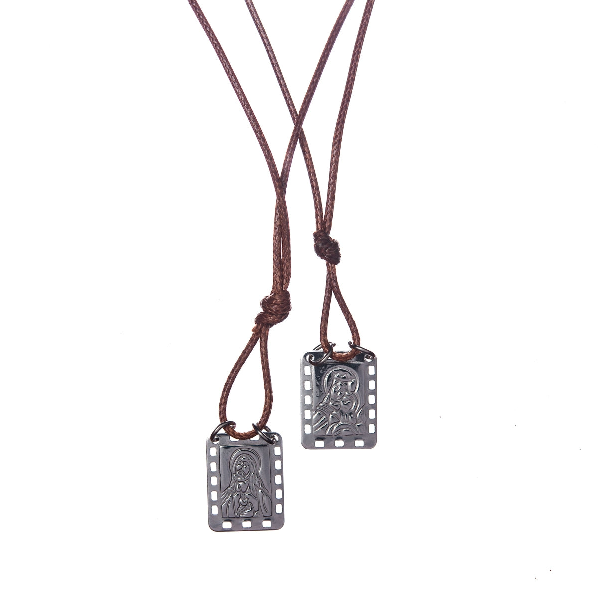 Nossa Senhora do Carmo Scapular with brown leather cord - Men's Necklace - Male Jewelry