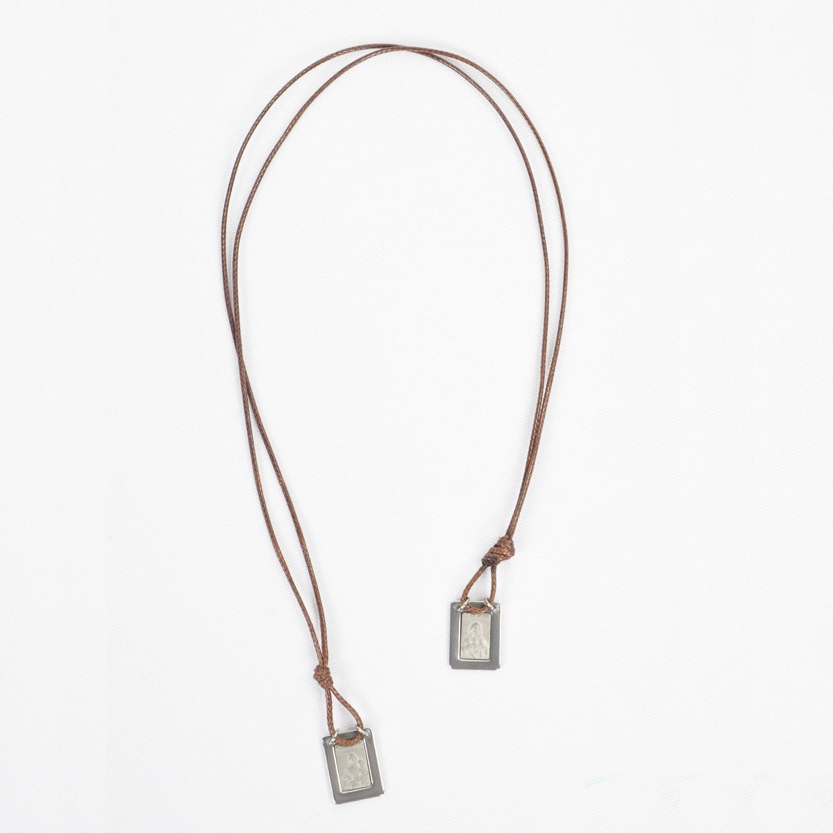 Our Lady of the Carmel Scapular with brown leather cord - Men&#39;s Necklace - Male Jewelry
