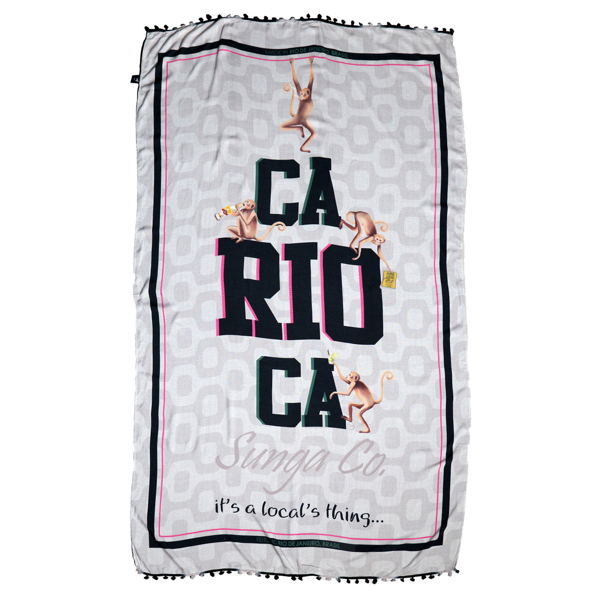 CA-RIO-CA Sunga Co. Black Logotipo, Canga de Praia- Toalha de Praia Brasileira (Sarong / Pareo) - LIQUIDAÇÃO / VENDAS FINAIS