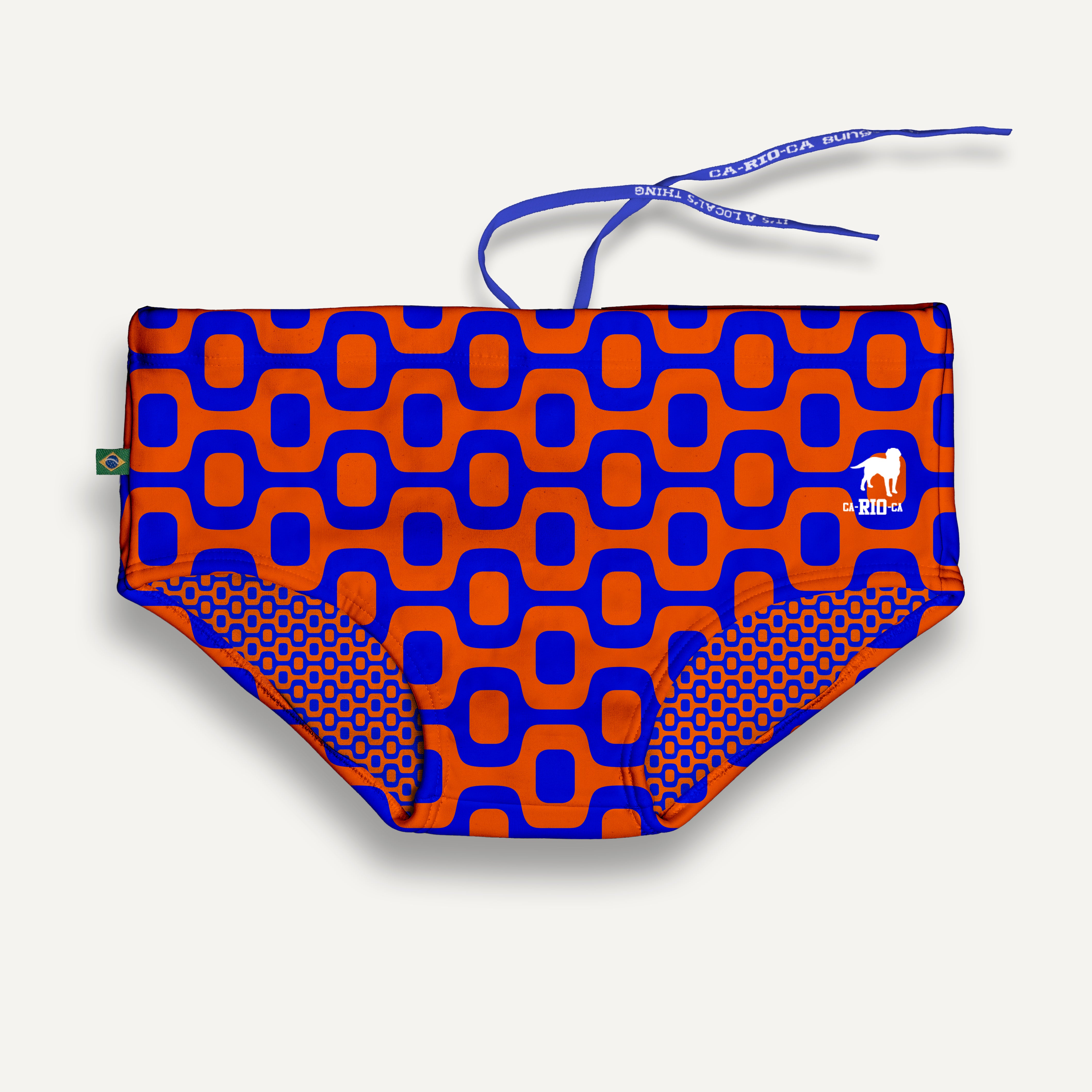SUNGA LARANJA E AZUL PAVEMENT nos modelos Brief e Clássico - Moda Praia Masculina Designer