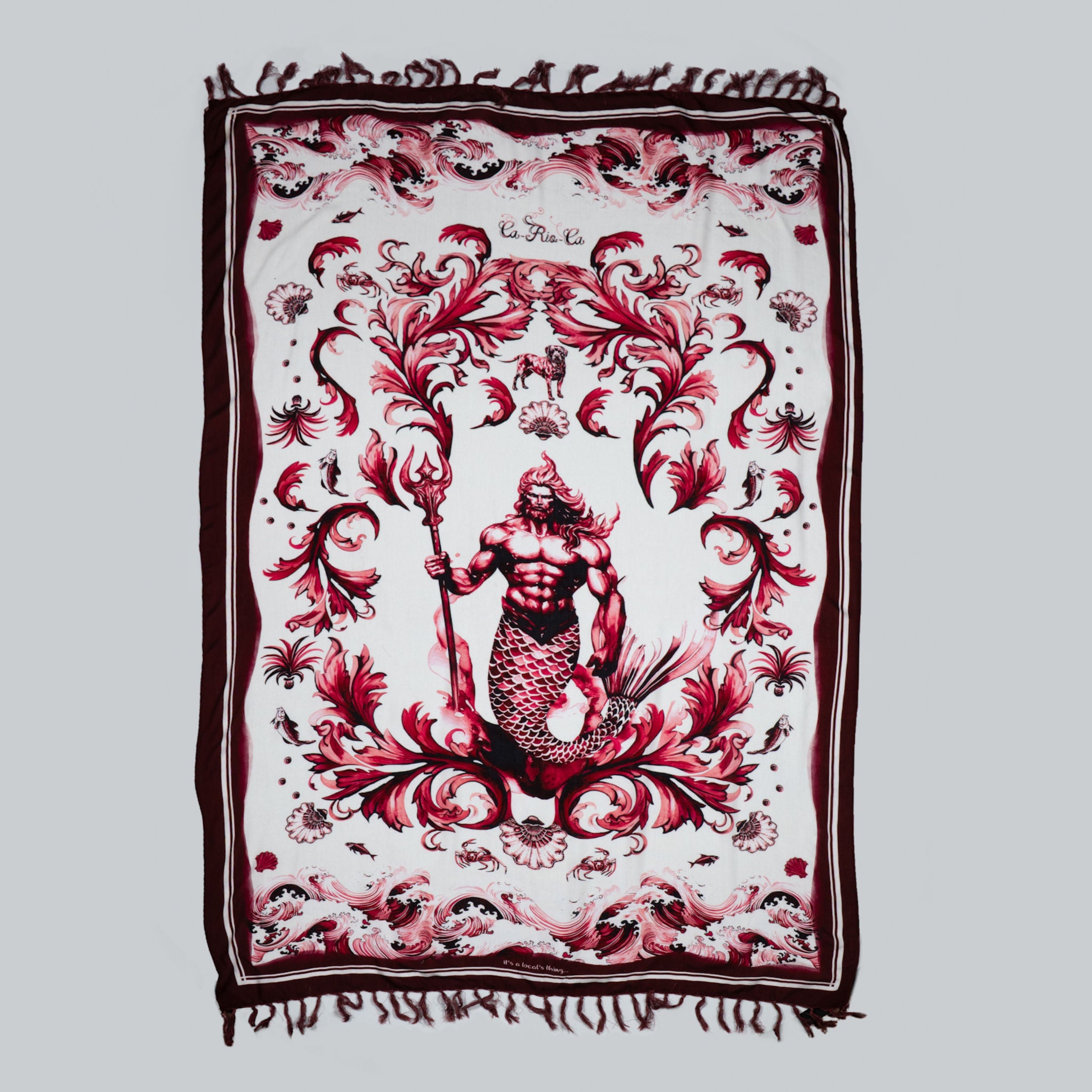 REI NETUNO 🧜🏽‍♀️ Burgundy Canga de Praia- Brazilian Beach Towel (Sarong / Pareo)