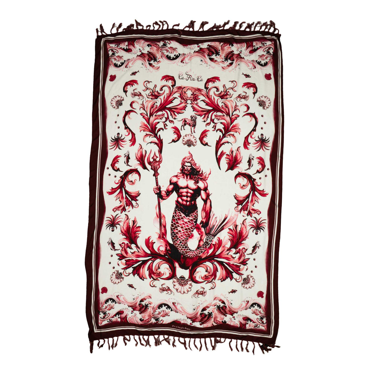 REI NETUNO 🧜🏽‍♀️ Burgundy Canga de Praia- Brazilian Beach Towel (Sarong / Pareo)