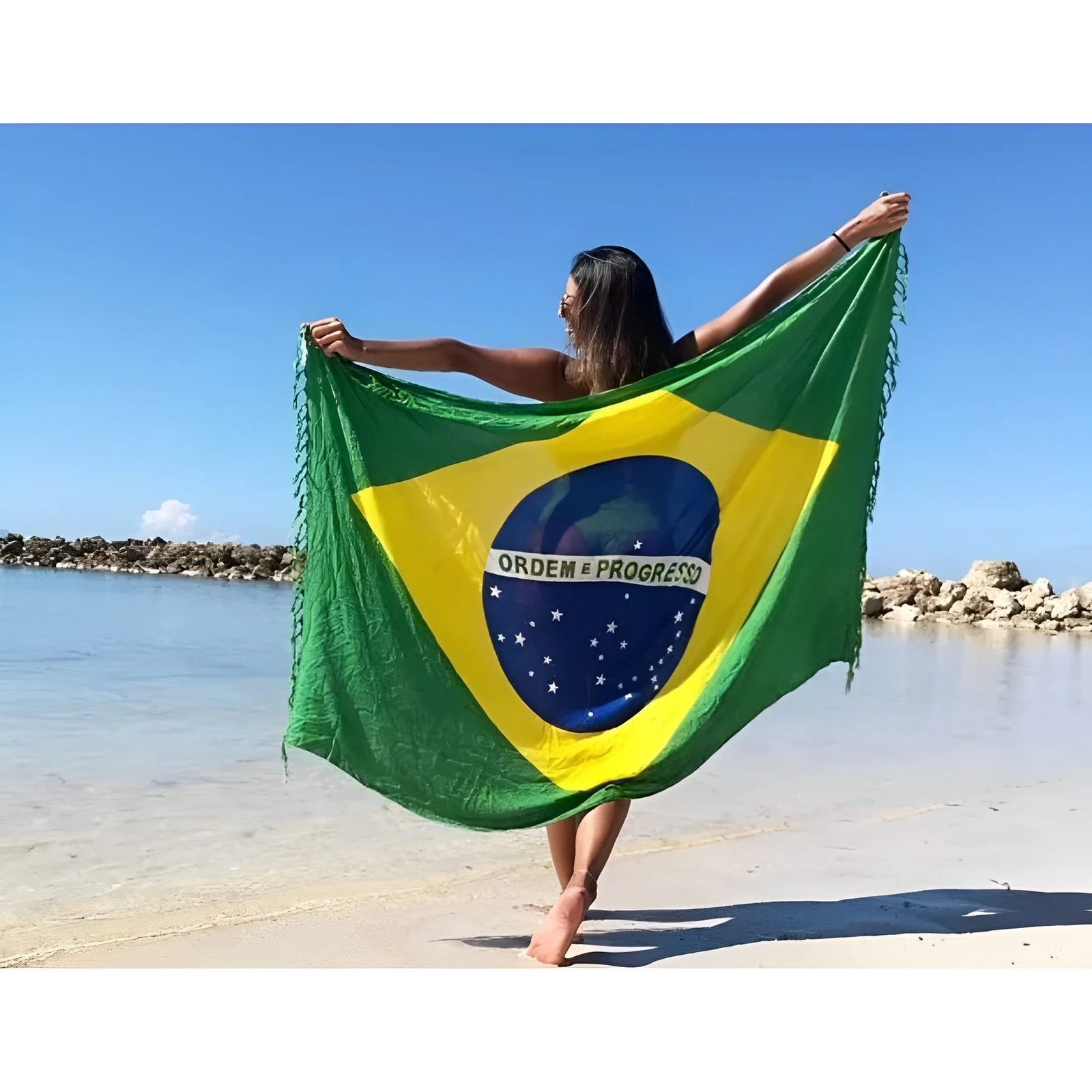 BANDEIRA DO BRASIL CANGA - Verde, Amarelo, Azul e Branco - Toalha de Praia Brasileira (Sarong/Pareo)