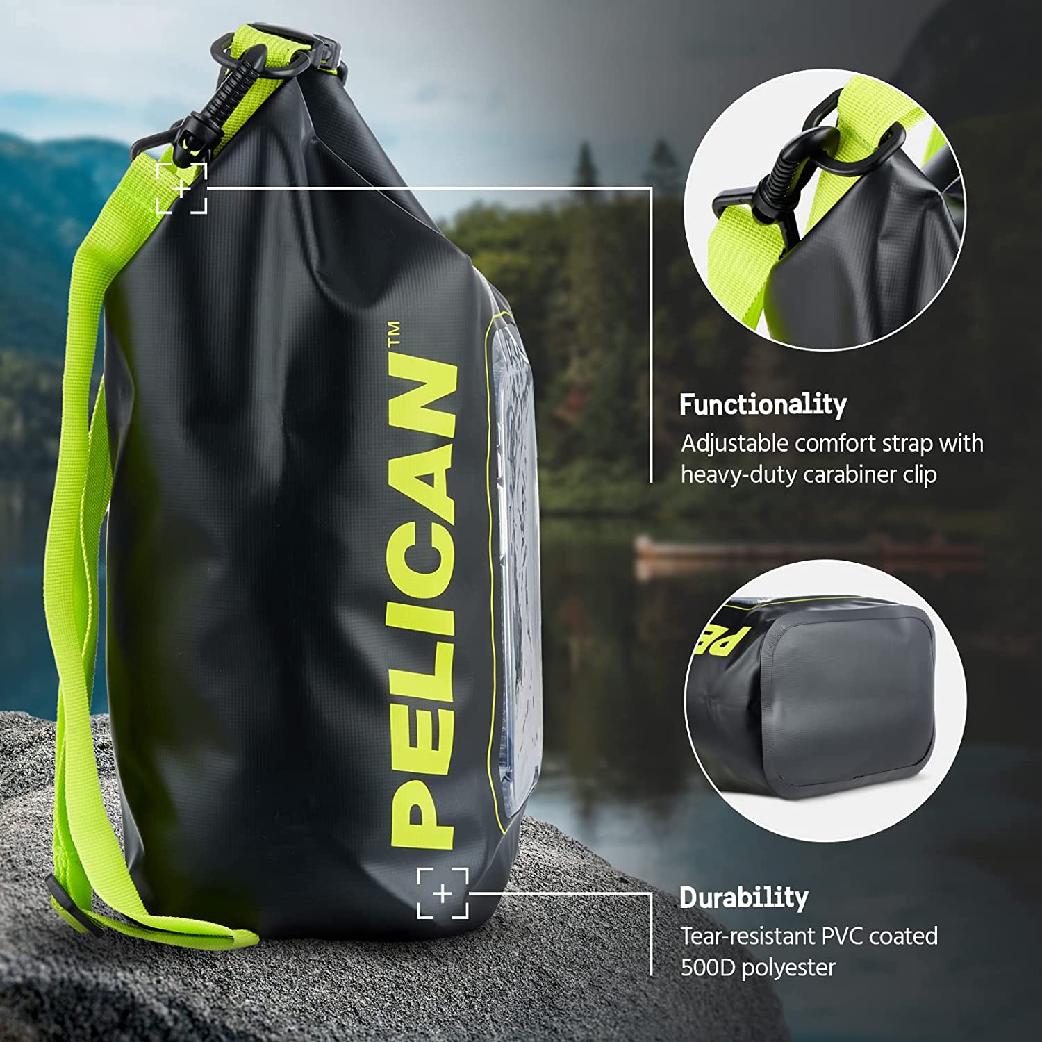 Pelican Marine Water Resistant Dry Bag (Black/Hi Vis Yellow)