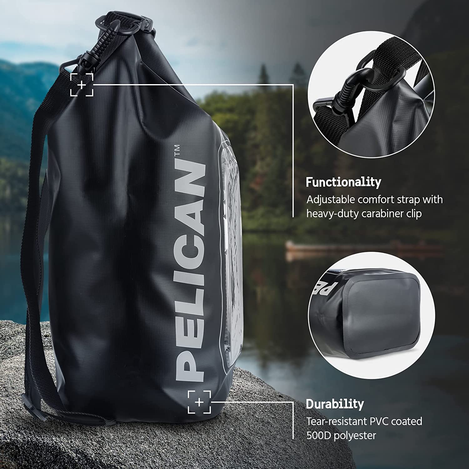 Bolsa seca resistente al agua Pelican Marine - (Stealth Black)