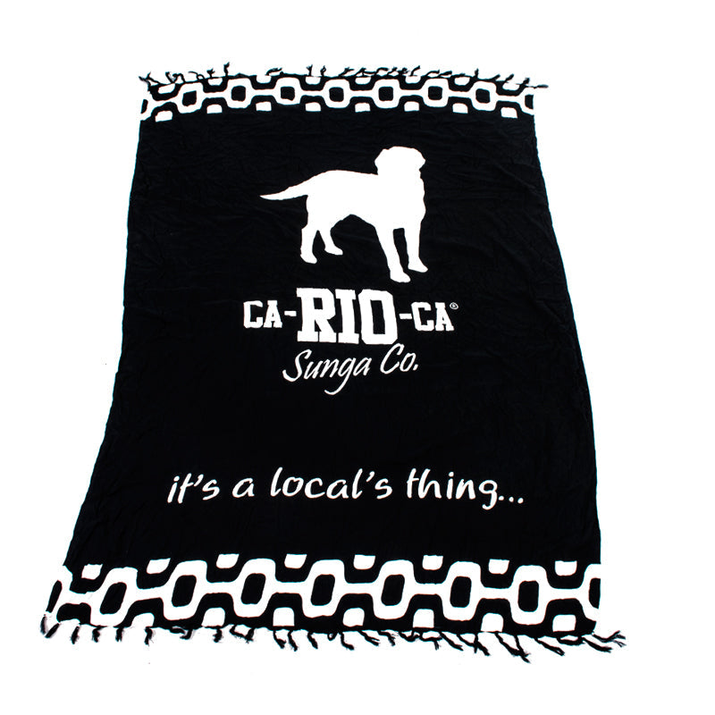 CA-RIO-CA Sunga Co. Black Logotipo, Canga de Praia- Brazilian Beach Towel (Sarong / Pareo) - CLEARANCE / FINAL SALES