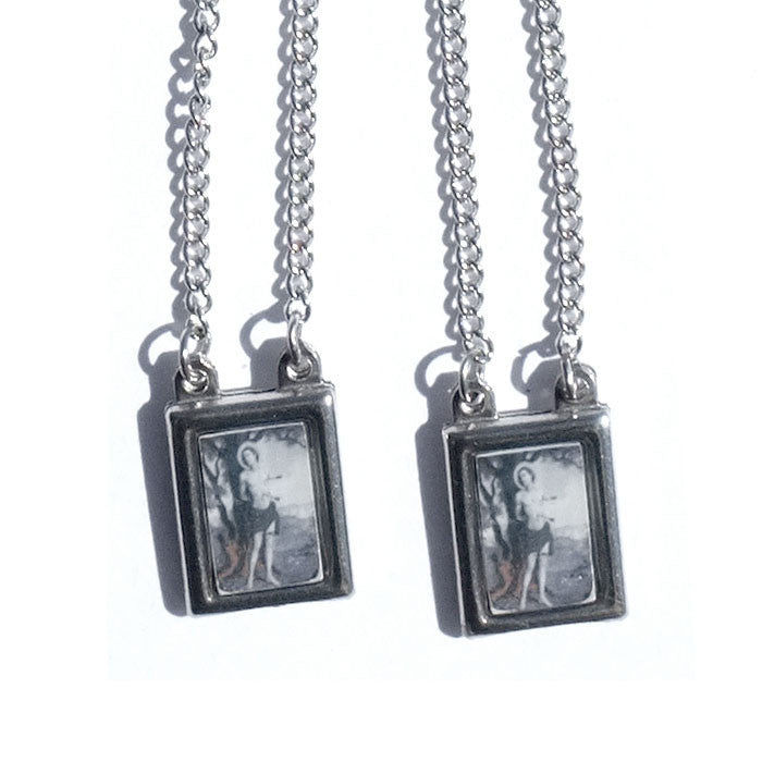 SCAPULAR SAINT SEBASTIAN Men's Silver Stainless Steel Necklace - Men's Designer Jewelry - CLEARANCE / FINAL SALES