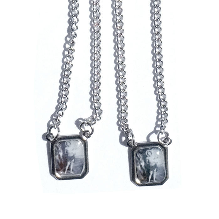 SCAPULAR SAINT SEBASTIAN Men's Silver Stainless Steel Necklace - Men's Designer Jewelry - CLEARANCE / FINAL SALES