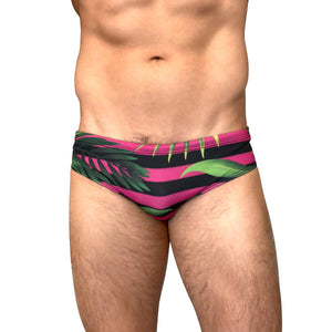 Grumari Pink Sunga - Black Stripes & Leaves - Men's Designer Swimwear - CLEARANCE / FINAL SALES